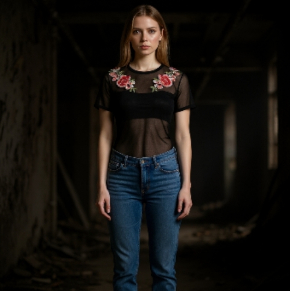 Day G Black Sheer Bodysuit with Floral Embroidery Size Large